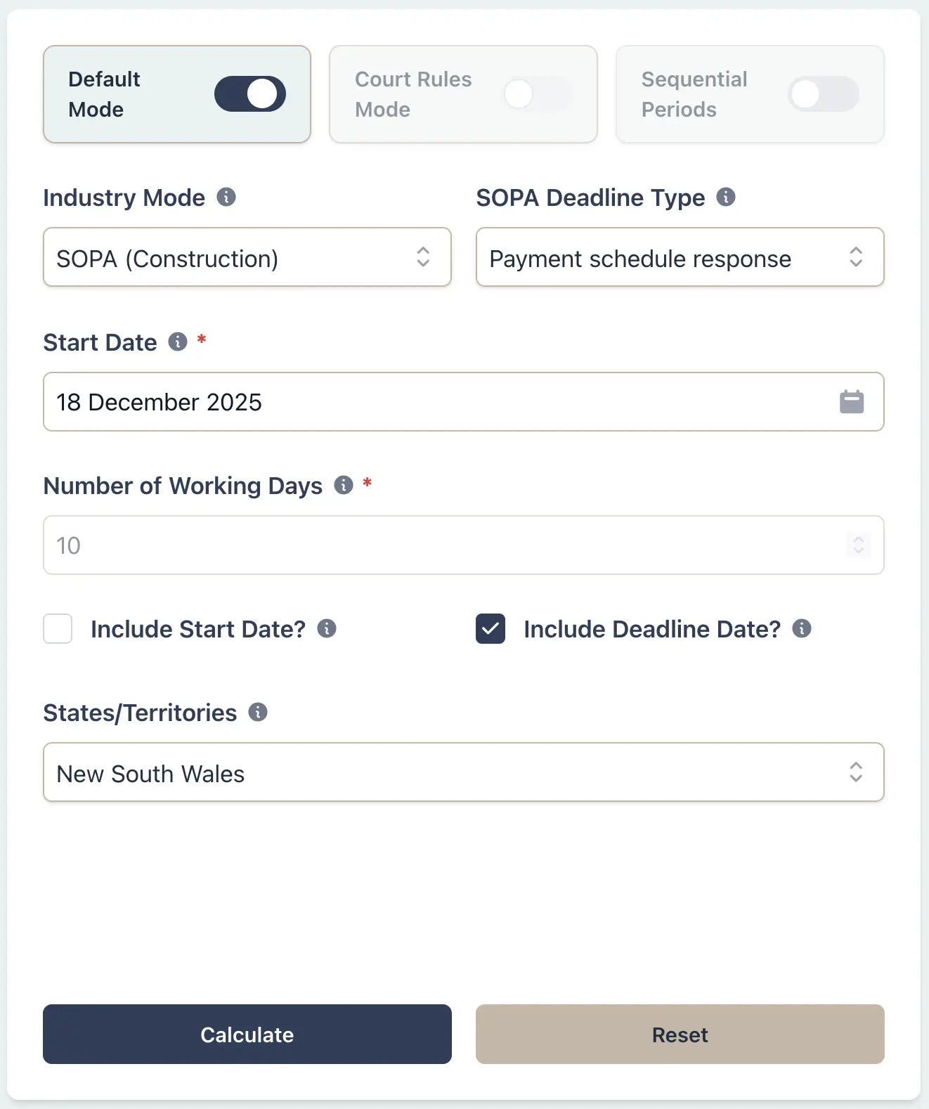 NSW SOPA payment claim response scenario setup