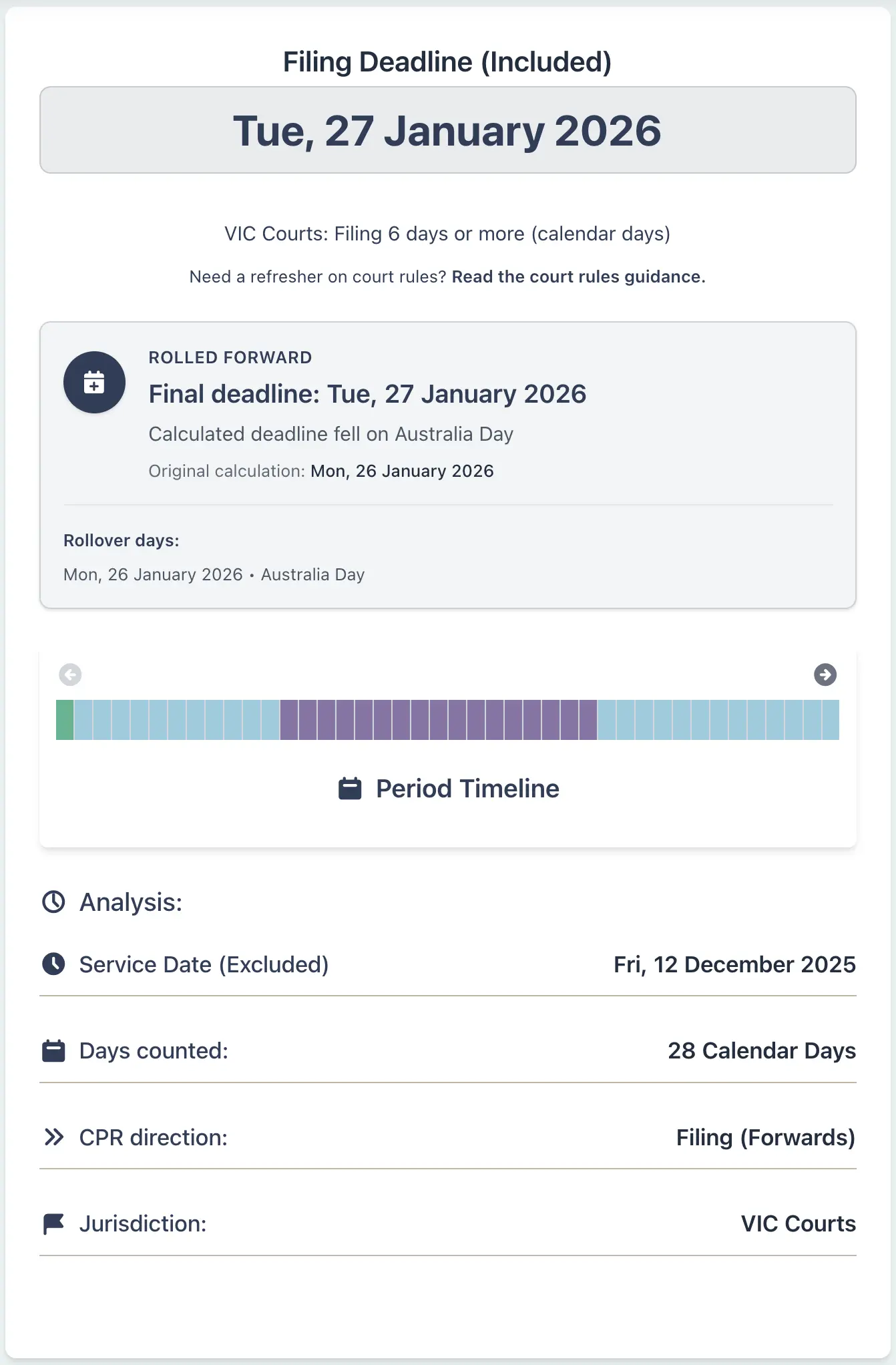 Victorian court filing deadline with vacation suspension
